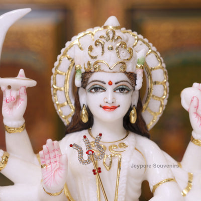 15" Real Gold Leaf Goddess Durga Marble Statue with Lion