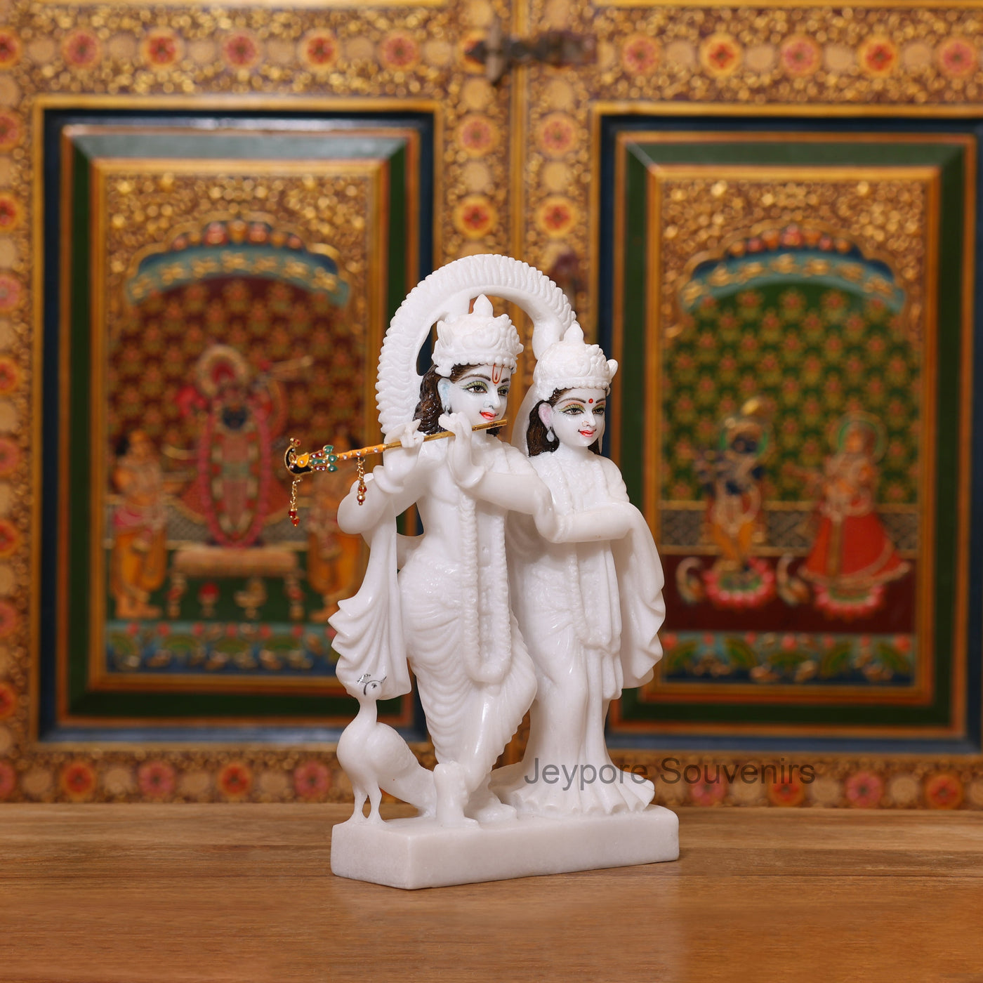 12" Exquisite Pure White Marble Handcrafted Radha Krishna Idol