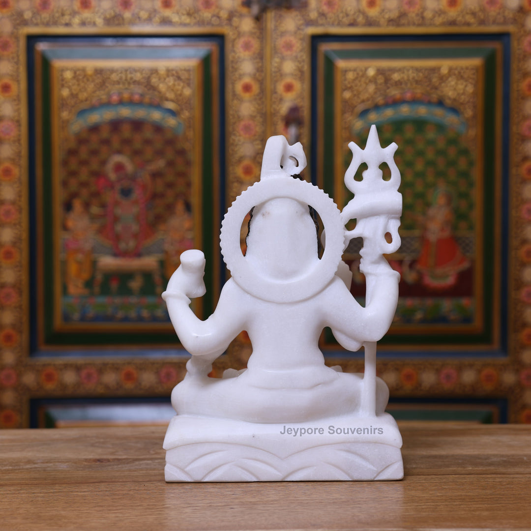 12" Pure White Marble Lord Shiva Idol