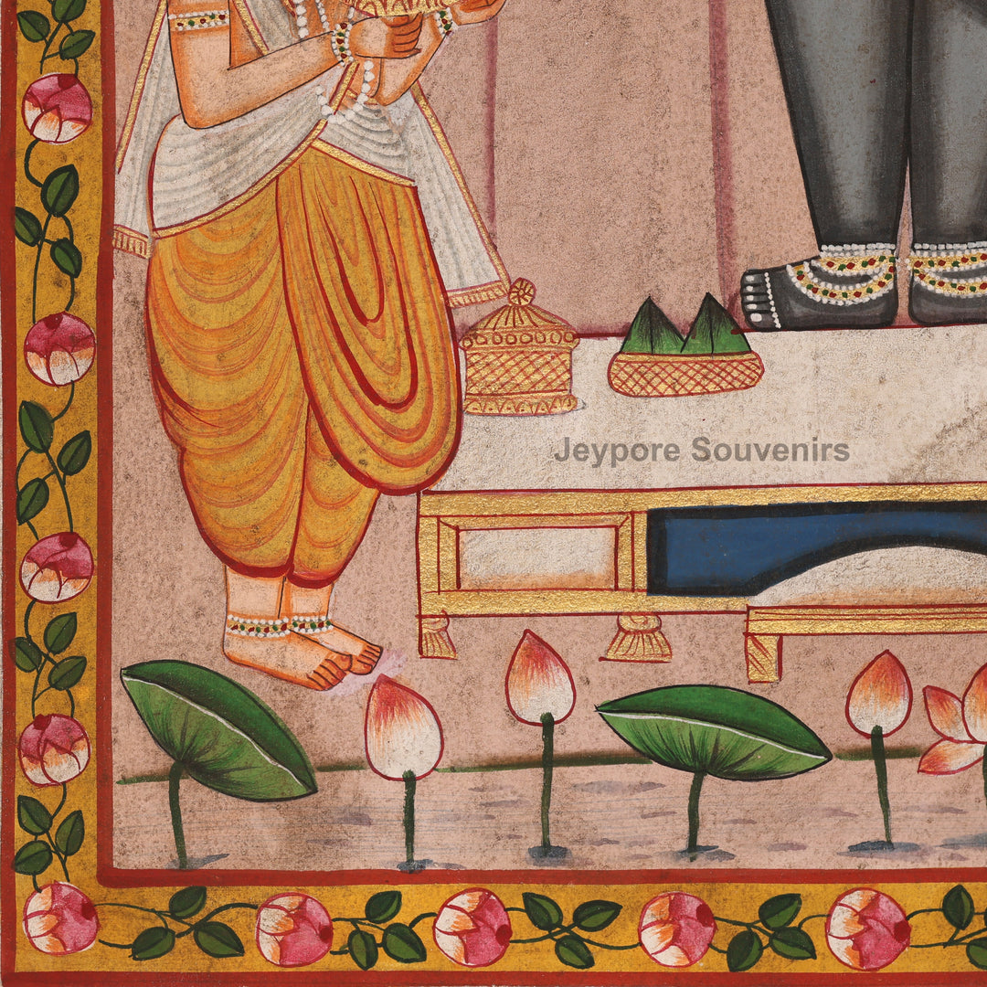 Handcrafted Pichwai Painting of Shrinathji with Cows &amp; Priests