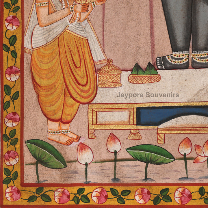 Handcrafted Pichwai Painting of Shrinathji with Cows &amp; Priests