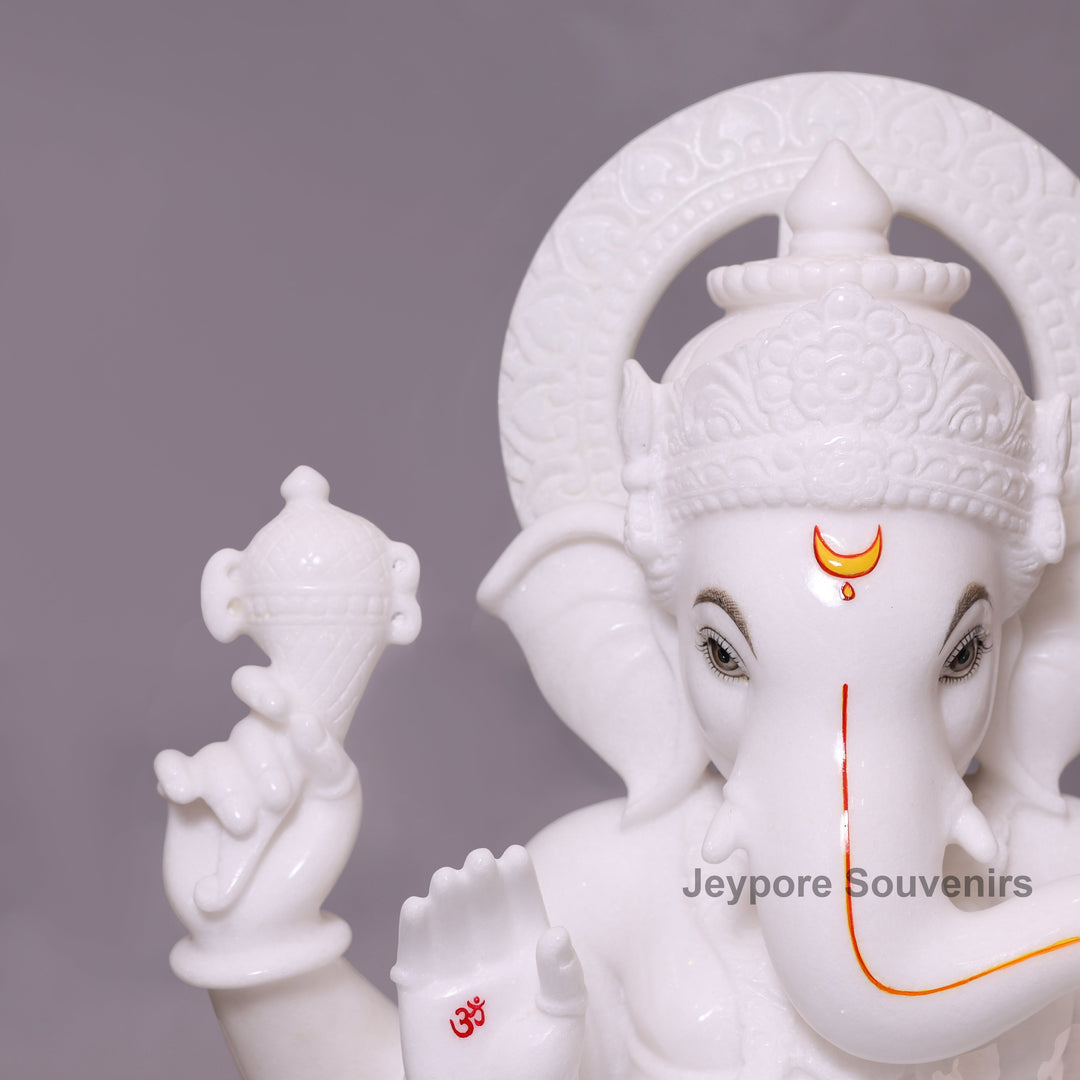 27" Handcrafted Pure White Marble Vighnaharta Ganpati Murti