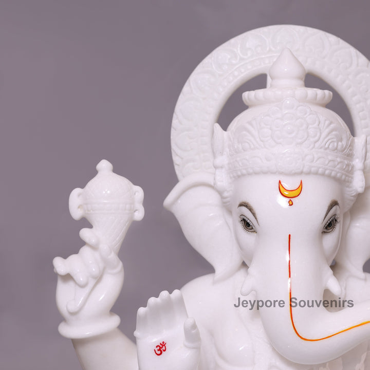 27" Handcrafted Pure White Marble Vighnaharta Ganpati Murti