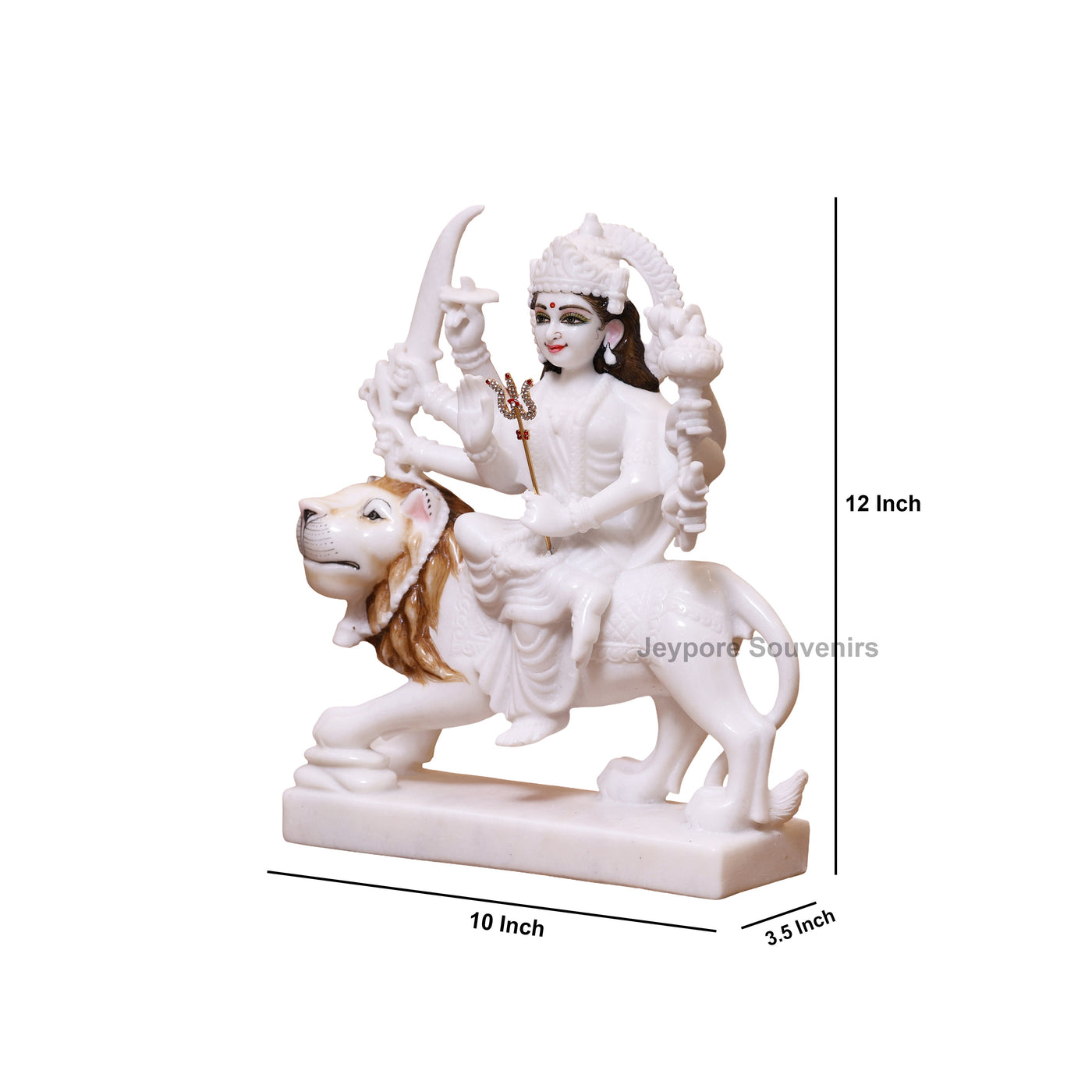 12" Pure White Marble Goddess Durga Idol on Lion