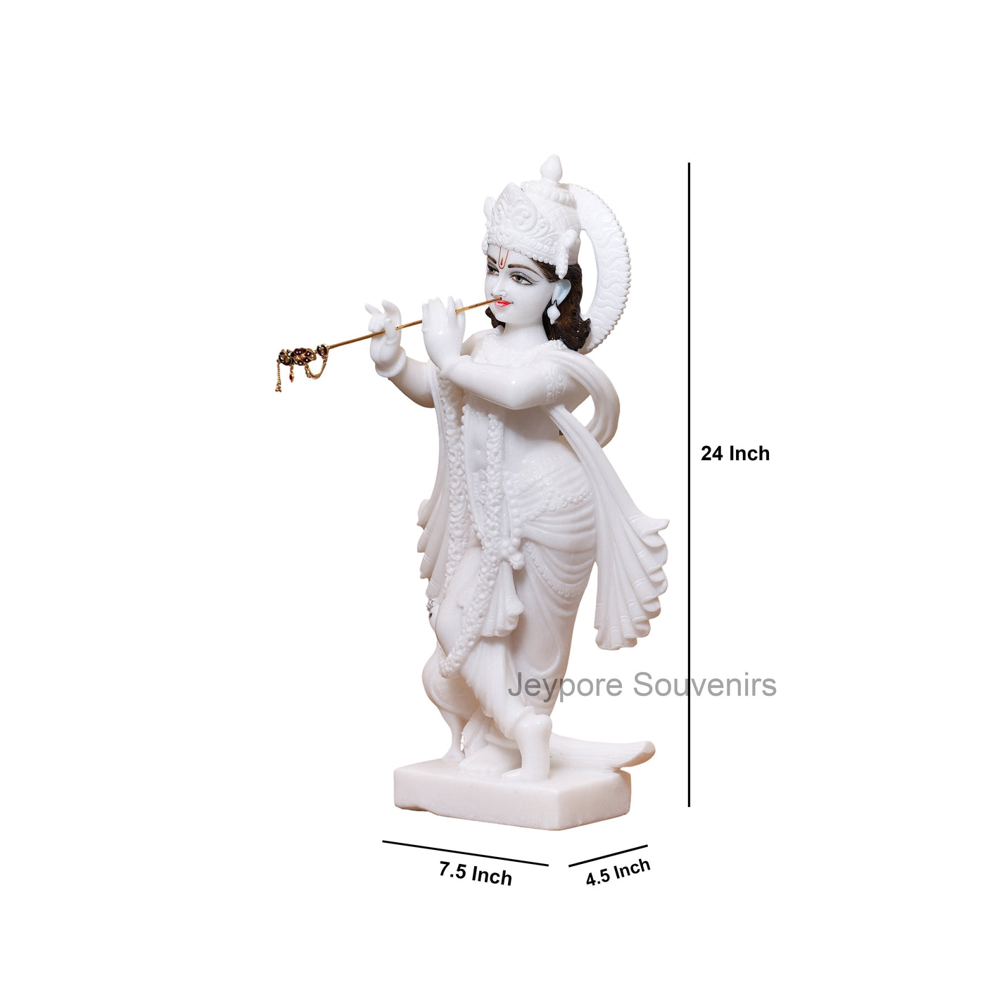 24" Pure White Marble Radha Krishna Statues Pair