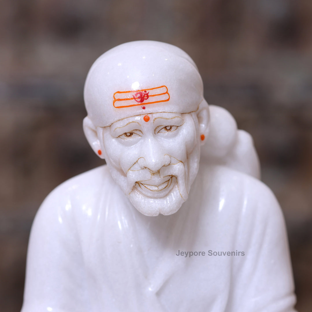 15" Exquisite Pure White Marble Sai Baba Statue