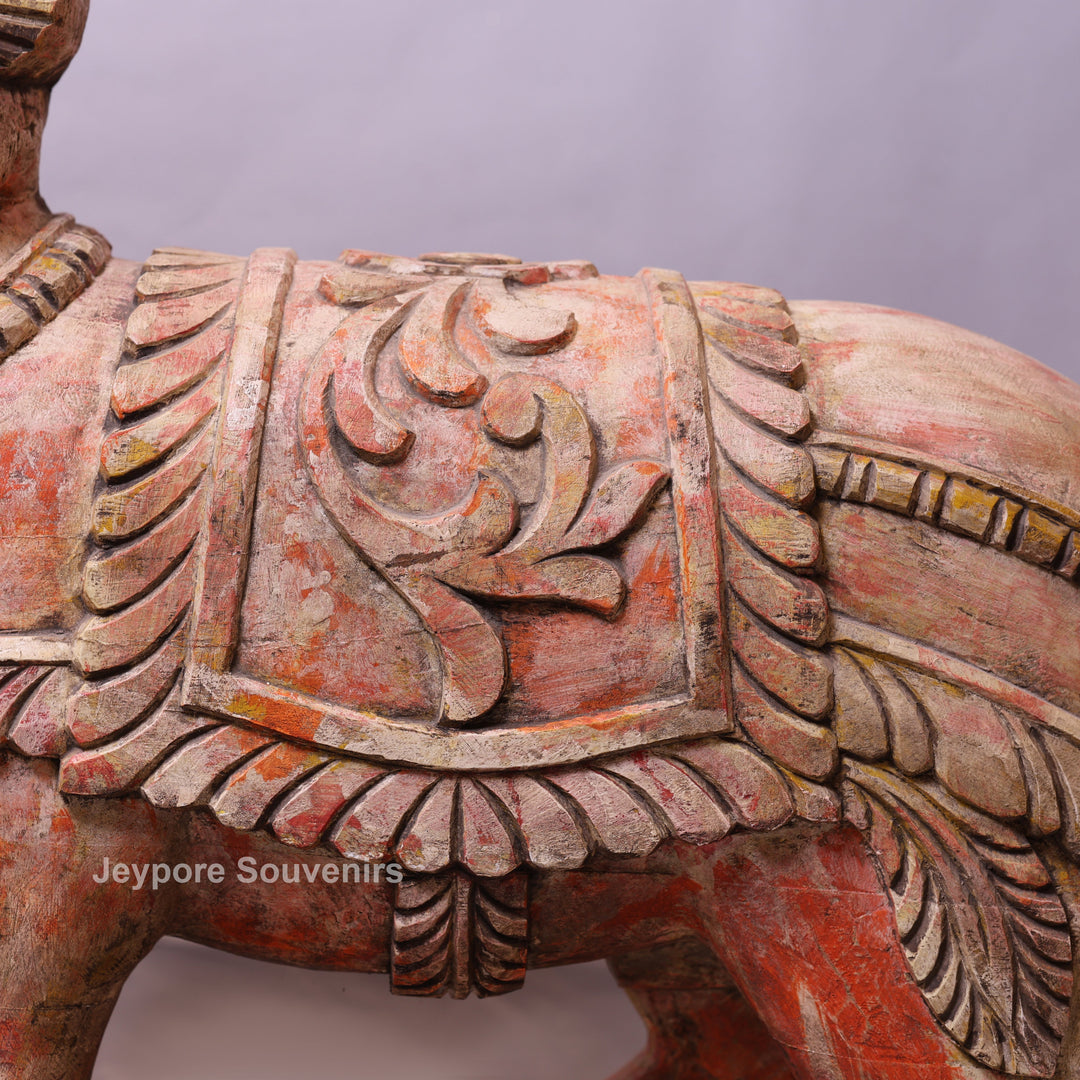 41" Grand Hand-Carved Wooden Yali (Mythical Lion) Statue