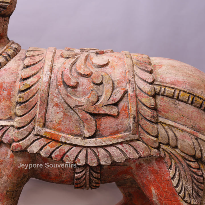 41" Grand Hand-Carved Wooden Yali (Mythical Lion) Statue
