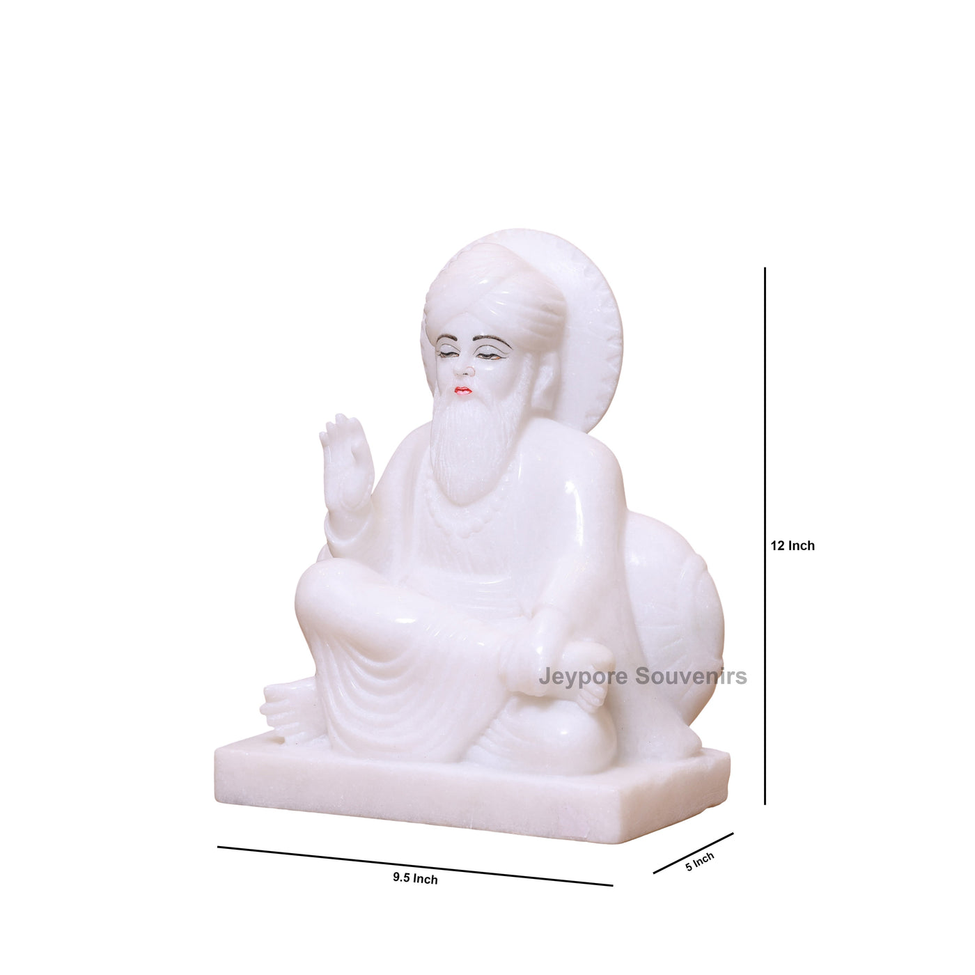 12" Pure White Marble Guru Nanak Dev Ji Idol | Spiritual Home Decor