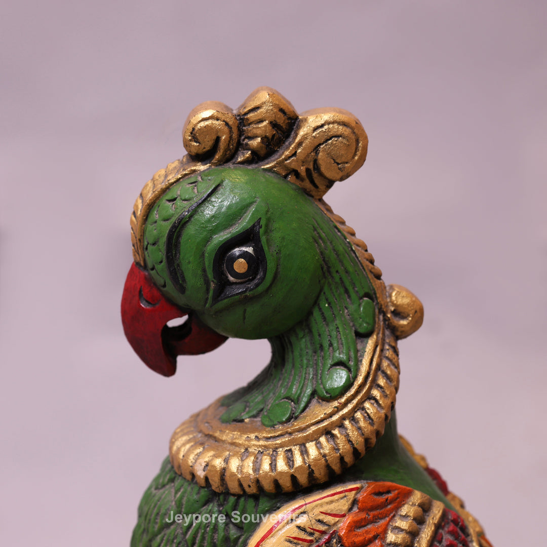 19" Hand-Carved Wooden Parrot Statue