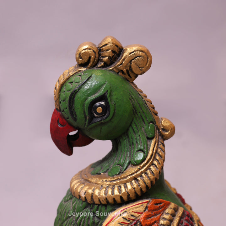 19" Hand-Carved Wooden Parrot Statue