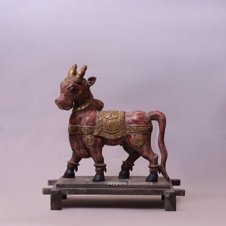 26" Vintage Hand-Painted Wooden Nandi (Bull) Statue