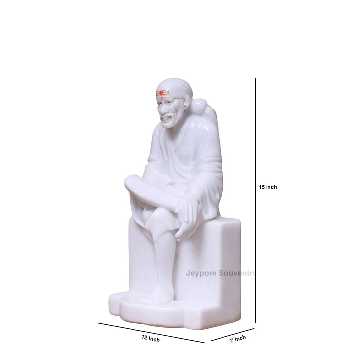 15" Exquisite Pure White Marble Sai Baba Statue