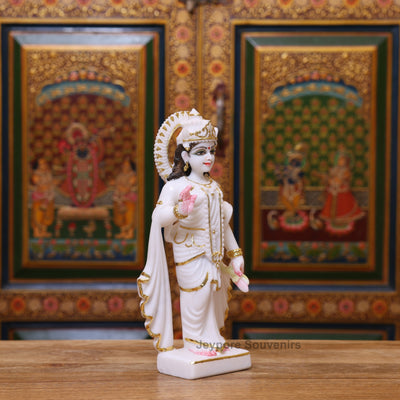 12" Pure White Marble Lakshmi-Narayan Idol Set With Real Gold Leaf Work