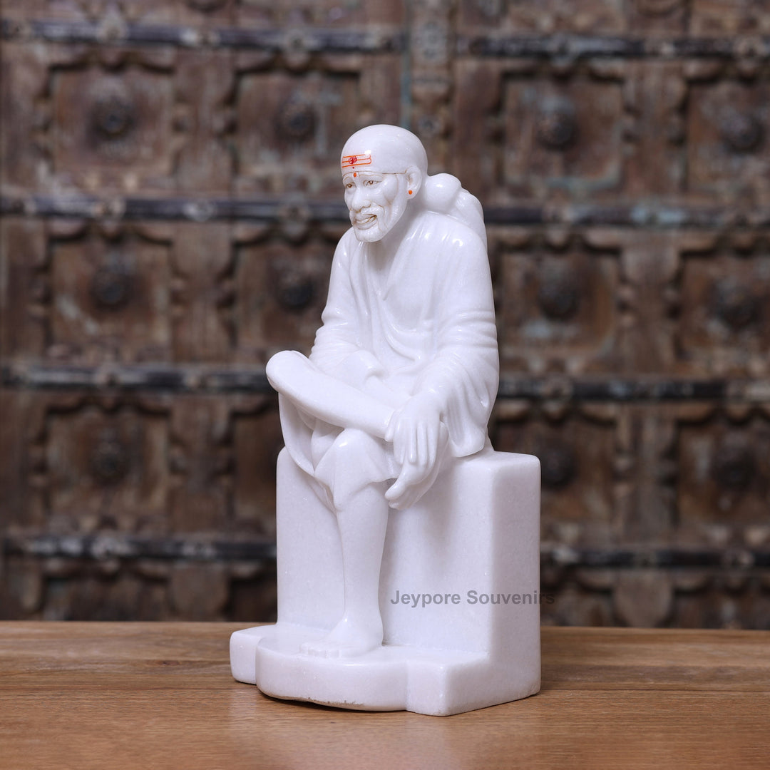 15" Exquisite Pure White Marble Sai Baba Statue