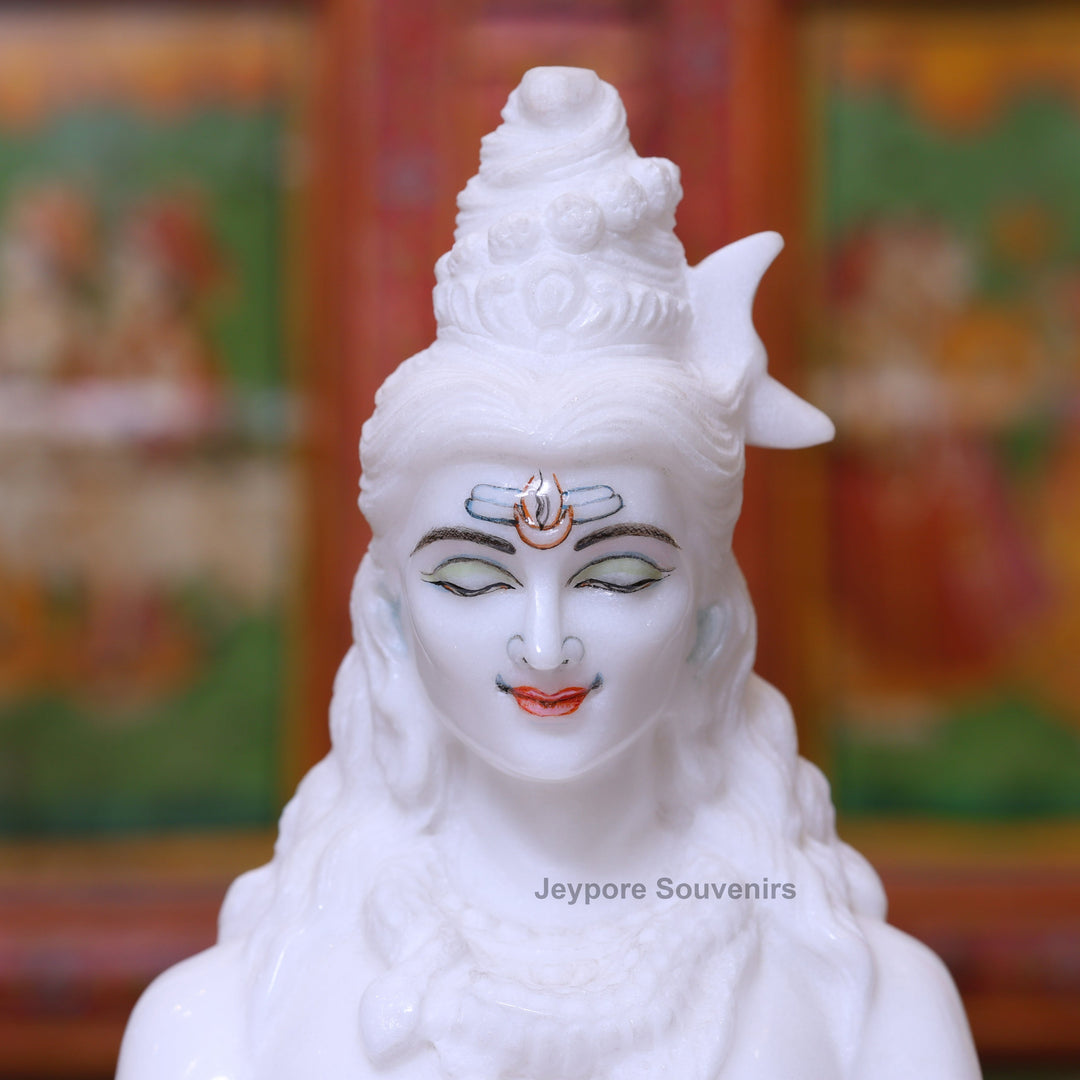 12" Pure White Marble Lord Shiva Seated Statue