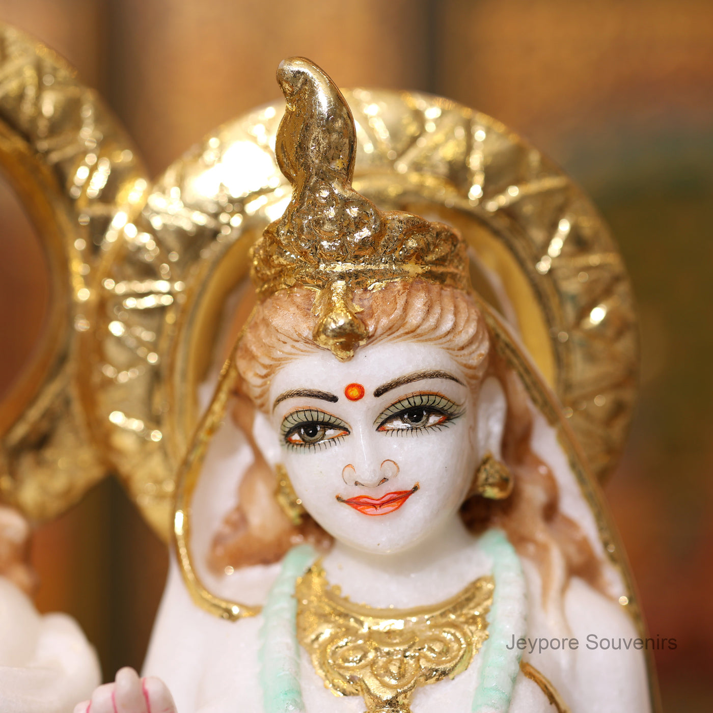 15" Radha Krishna Pure White Marble Statue With Real Gold Leaf Work