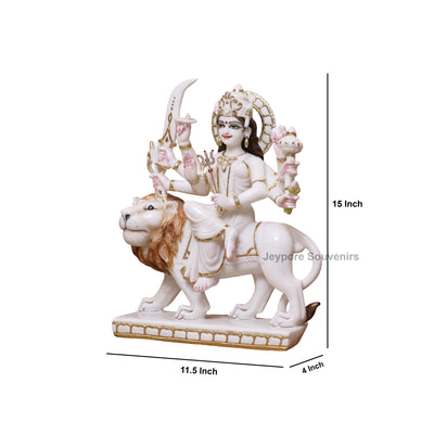15" Real Gold Leaf Goddess Durga Marble Statue with Lion