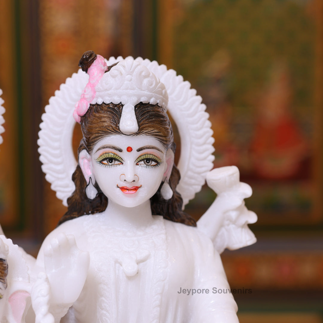 14" White Marble Shiva Parivar Idol | Shiva, Parvati Ganesha, &amp; Kartikeya Set