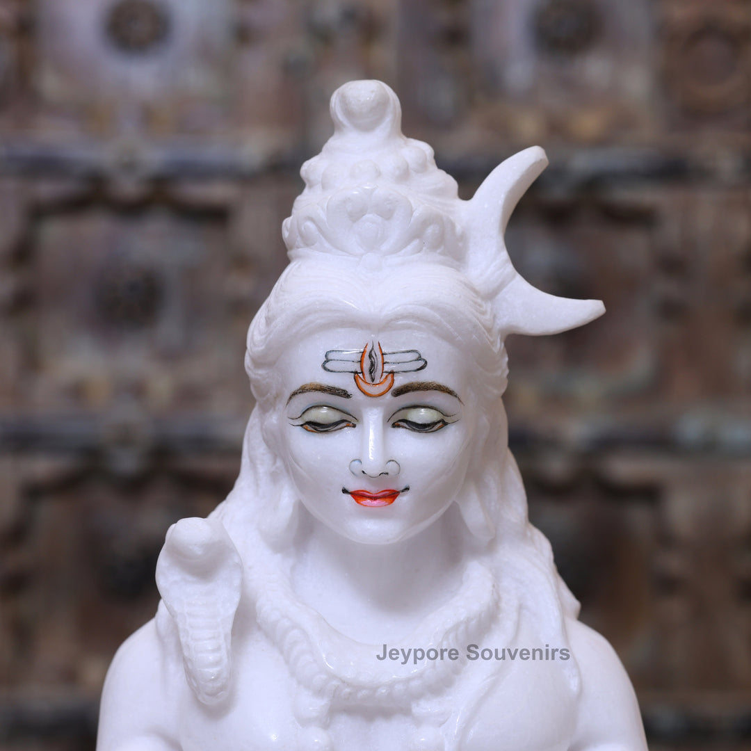 15" Lord Shiva White Marble Statue