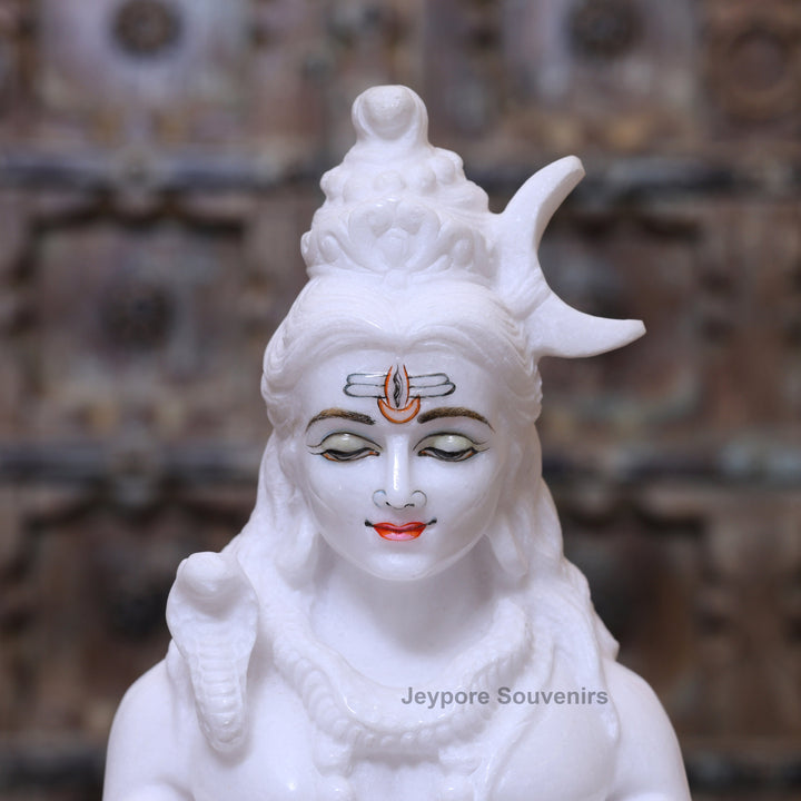 15" Lord Shiva White Marble Statue