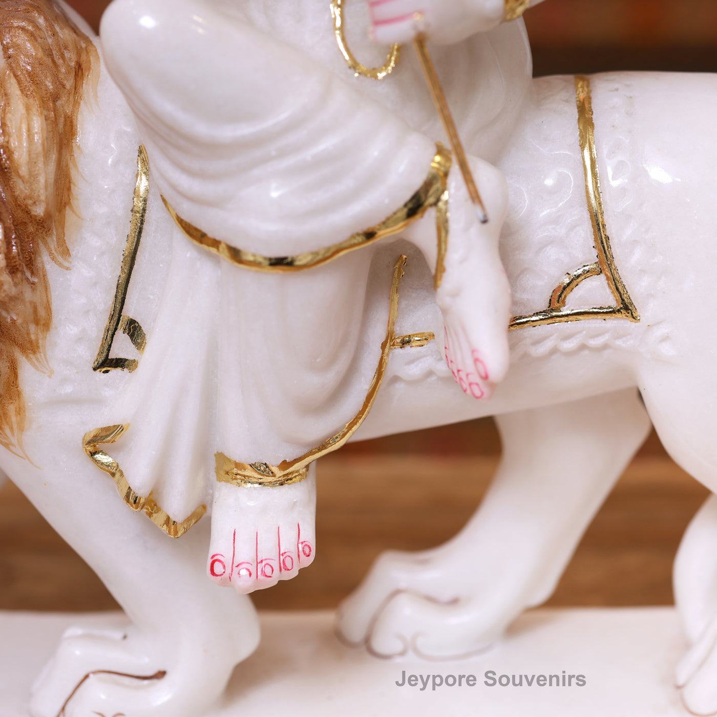 15" Real Gold Leaf Goddess Durga Marble Statue with Lion