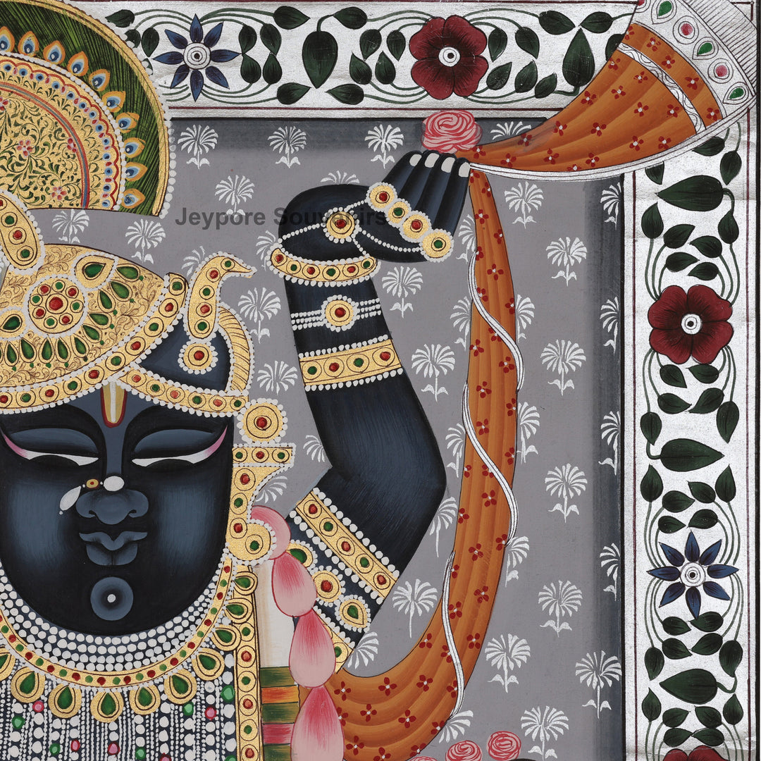Shrinathji Pichwai Painting With Lotus on Silk