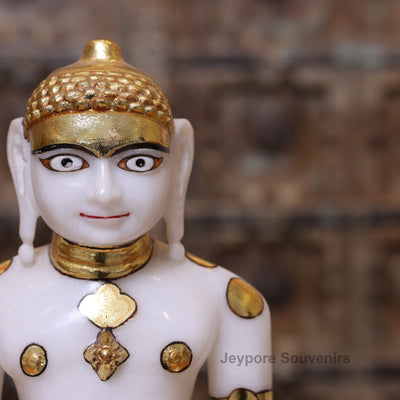 12" Adinath Bhagwan Idol in Pure White Marble