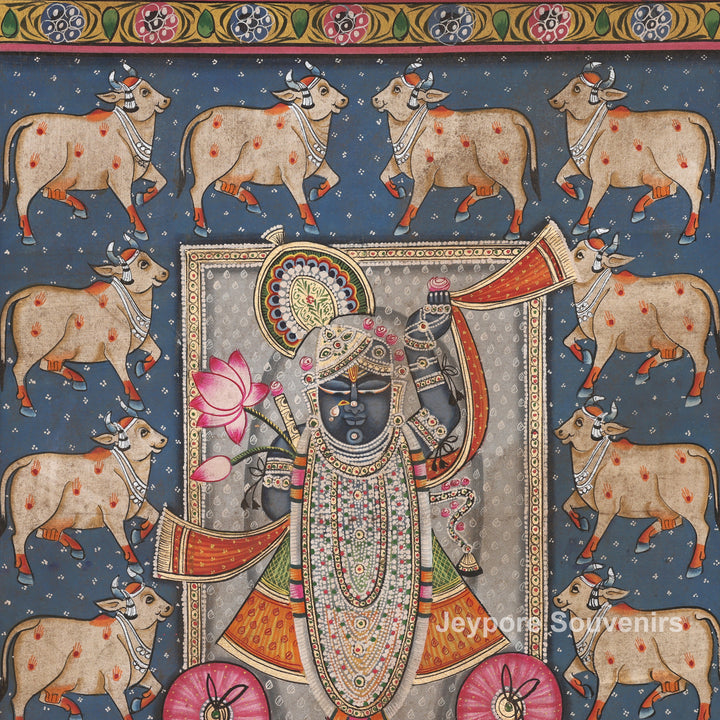 Handcrafted Pichwai Style Shrinathji Painting on Cotton Cloth