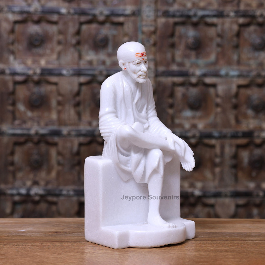 15" Exquisite Pure White Marble Sai Baba Statue