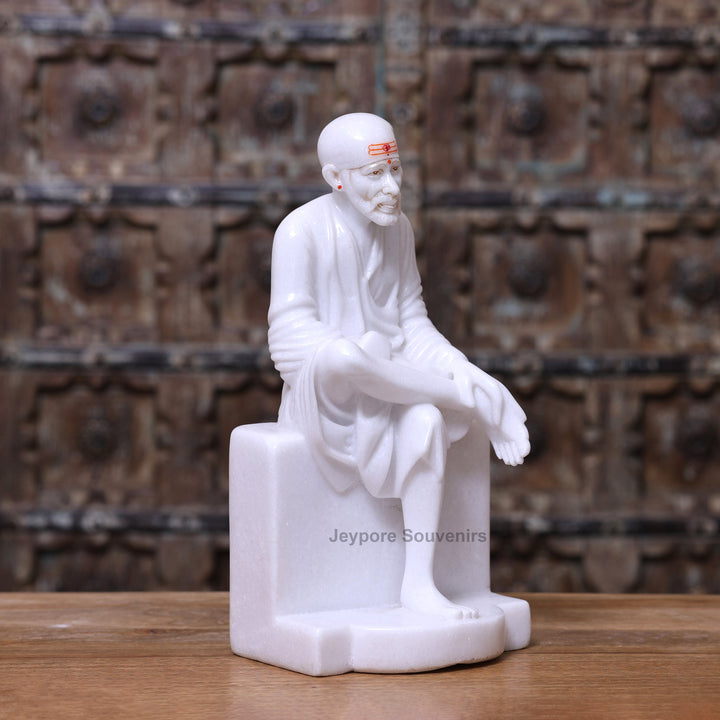 15" Exquisite Pure White Marble Sai Baba Statue