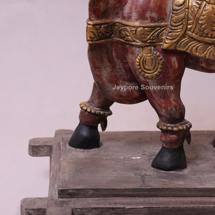 26" Vintage Hand-Painted Wooden Nandi (Bull) Statue