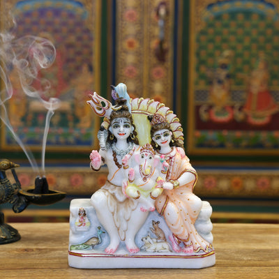 9" Pure White Marble Shiv Parivar Murti