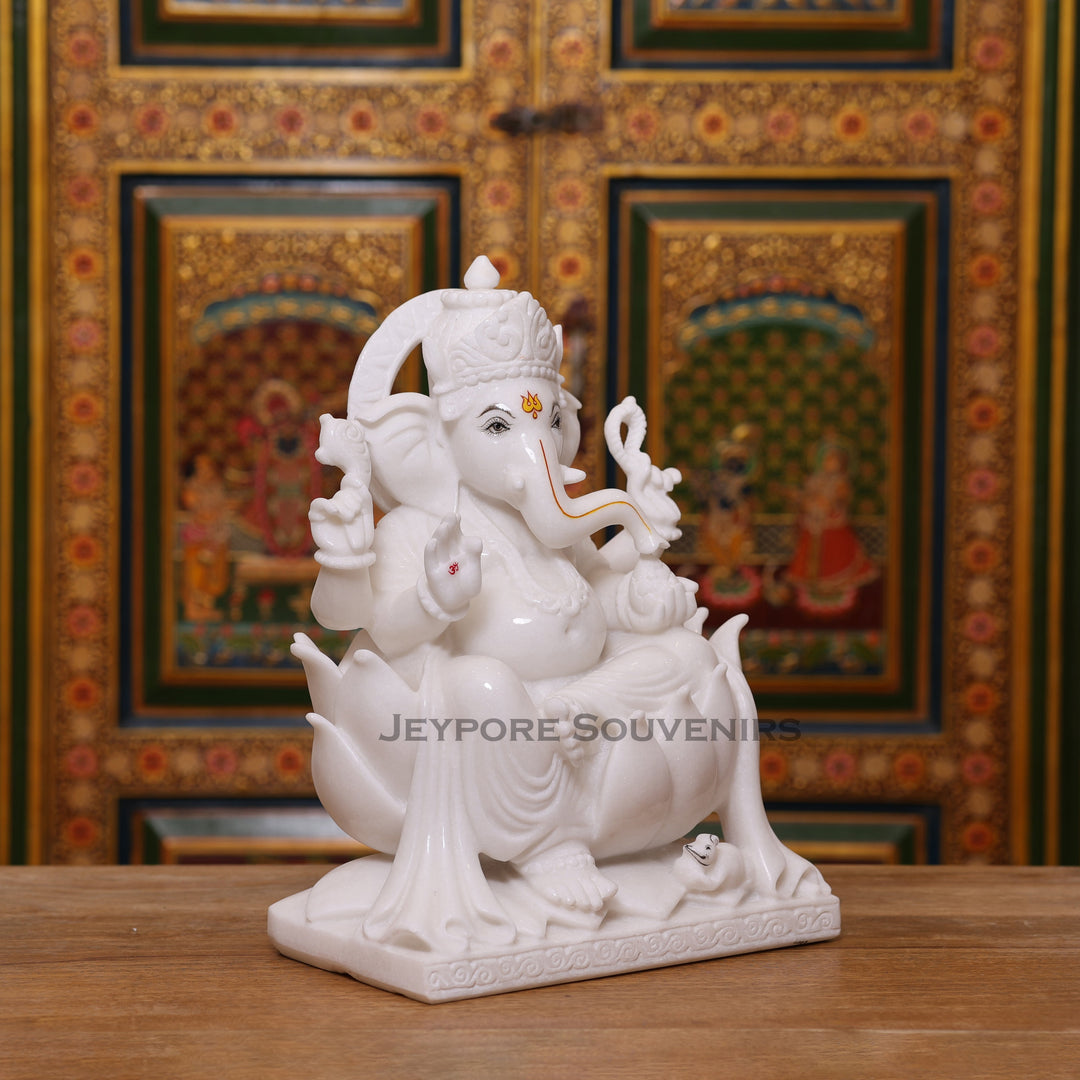 15" Pure white marble Lord Ganesha statue (murti)