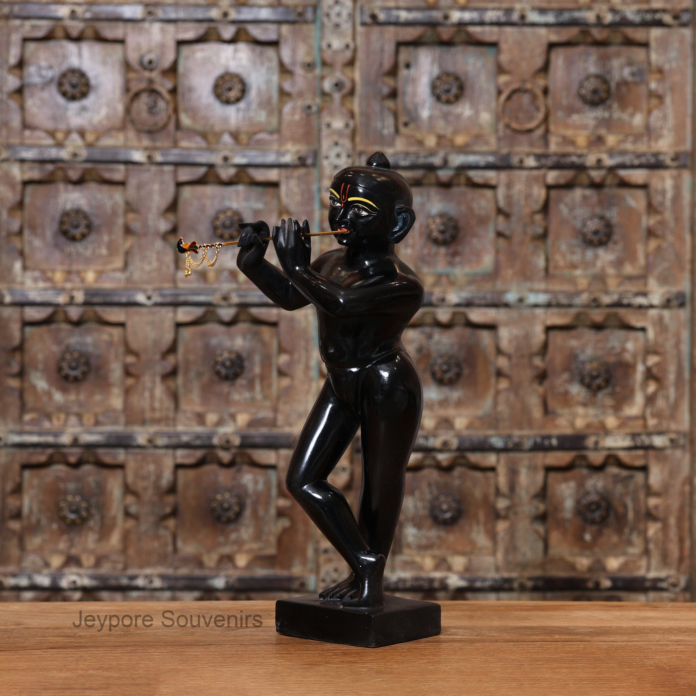 18" Exquisite Handcrafted Black and White Marble Radha Krishna Statues Pair
