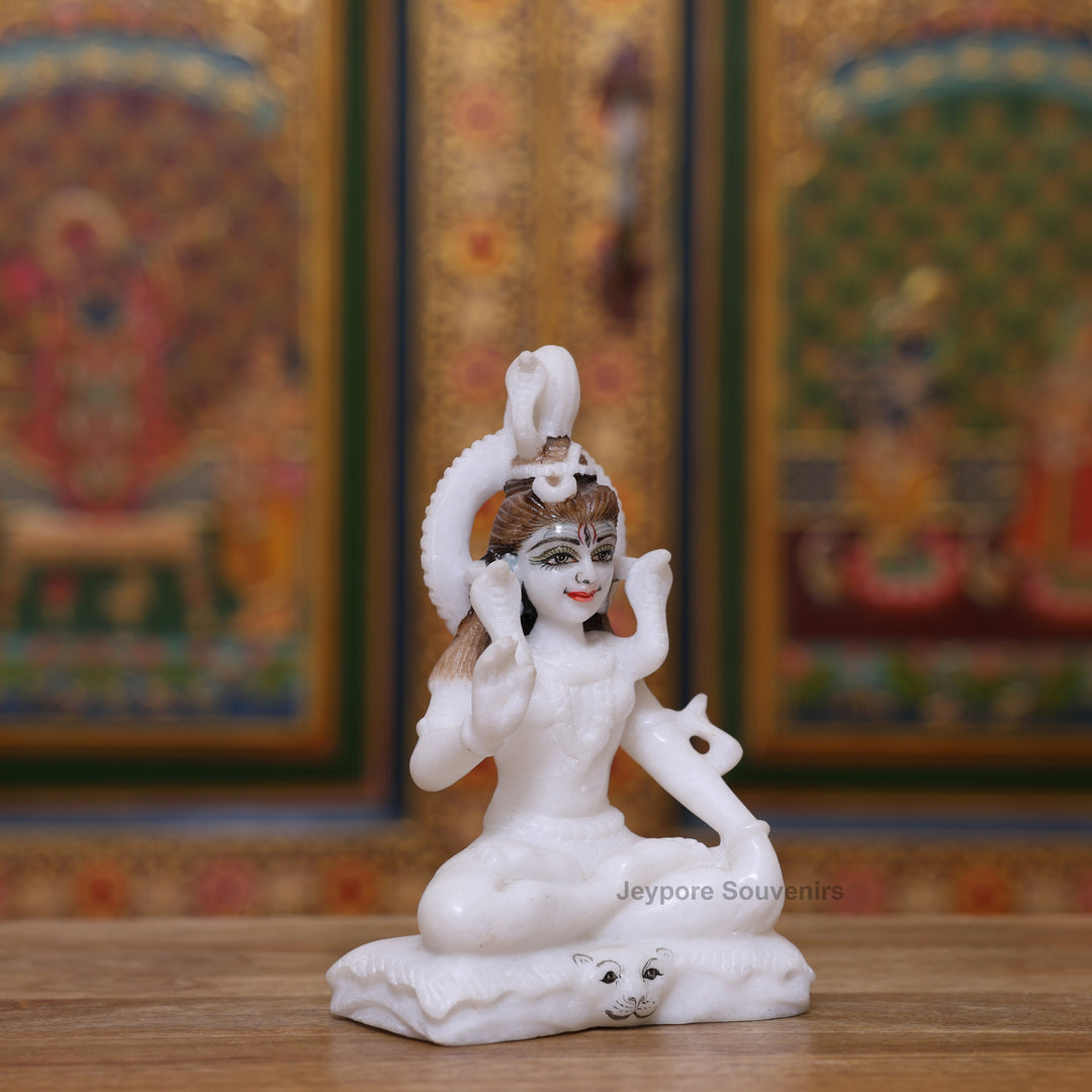 7" Pure White Marble Lord Shiva Statue