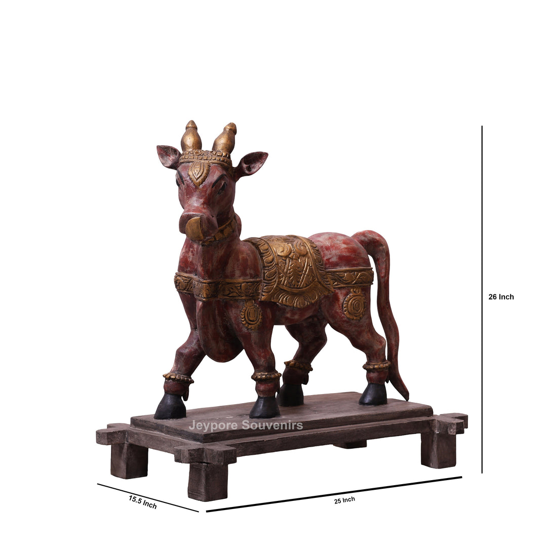 26" Vintage Hand-Painted Wooden Nandi (Bull) Statue