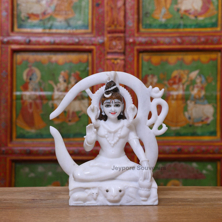 12" Pure White Marble Lord Shiva Idol
