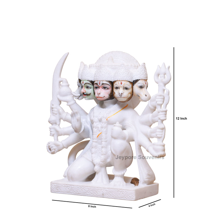 12" Pure White Marble Panchmukhi Hanuman Ji Murti
