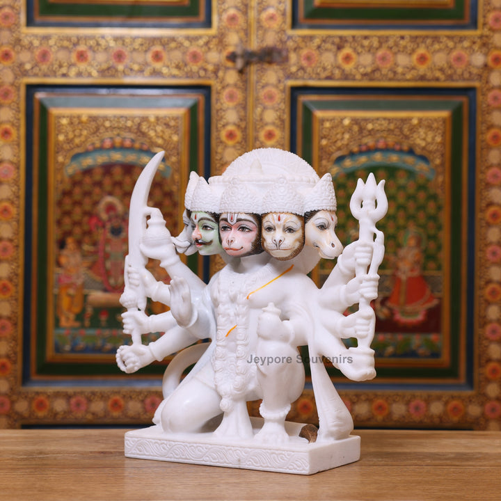 12" Pure White Marble Panchmukhi Hanuman Ji Murti