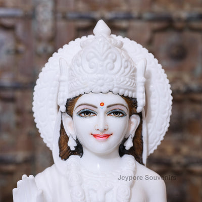 30" Radha Krishna Pure White Marble Statue Pair