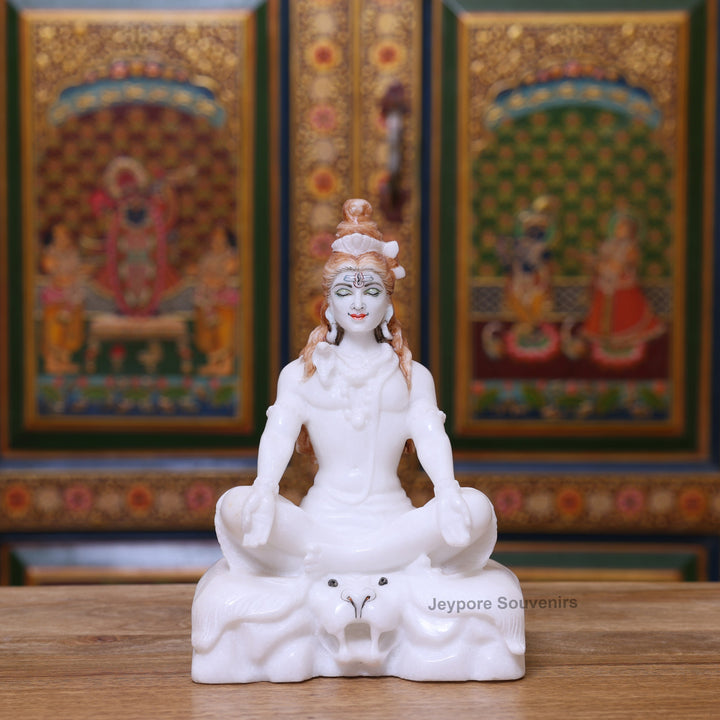 10" Pure White Marble Lord Shiva Statue