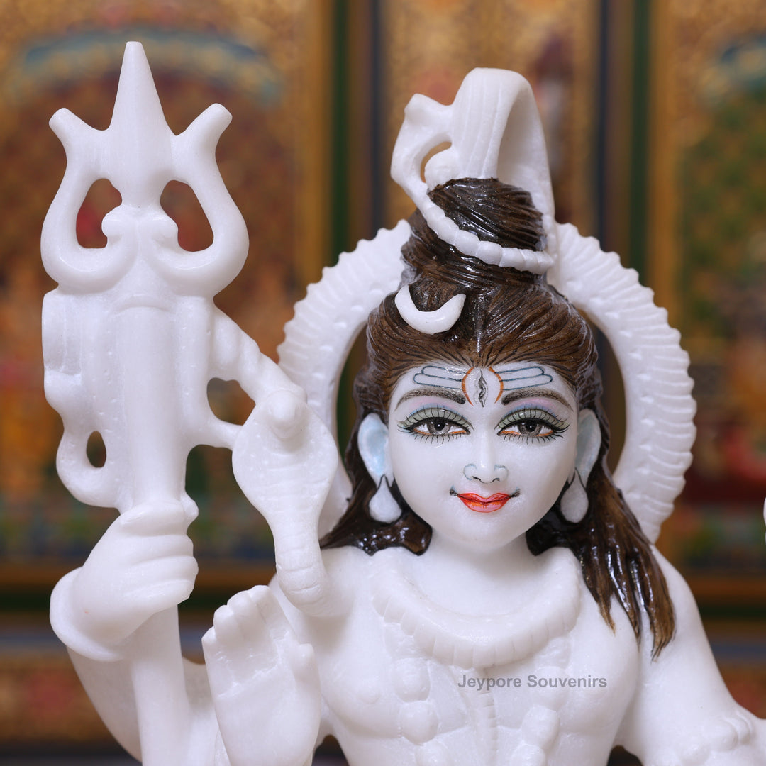 12" Pure White Marble Lord Shiva Idol