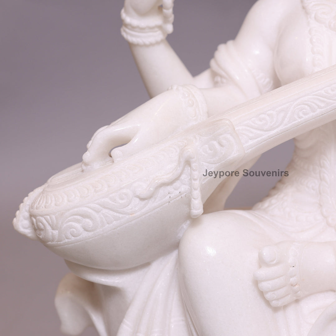 24" Divine Trinity Set: Pure White Marble Lakshmi, Ganesha, &amp;amp; Saraswati Idols&amp;nbsp;