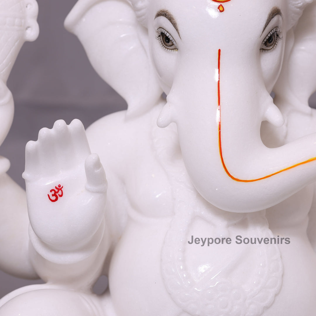 27" Grand Pure White Marble Lord Ganesha Idol For Home Decor