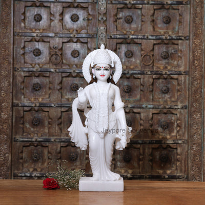 24" Pure White Marble Radha Krishna Statues Pair
