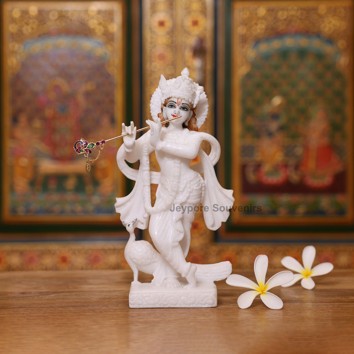 9" Radha And Krishna Idols Pair in Pure White Marble