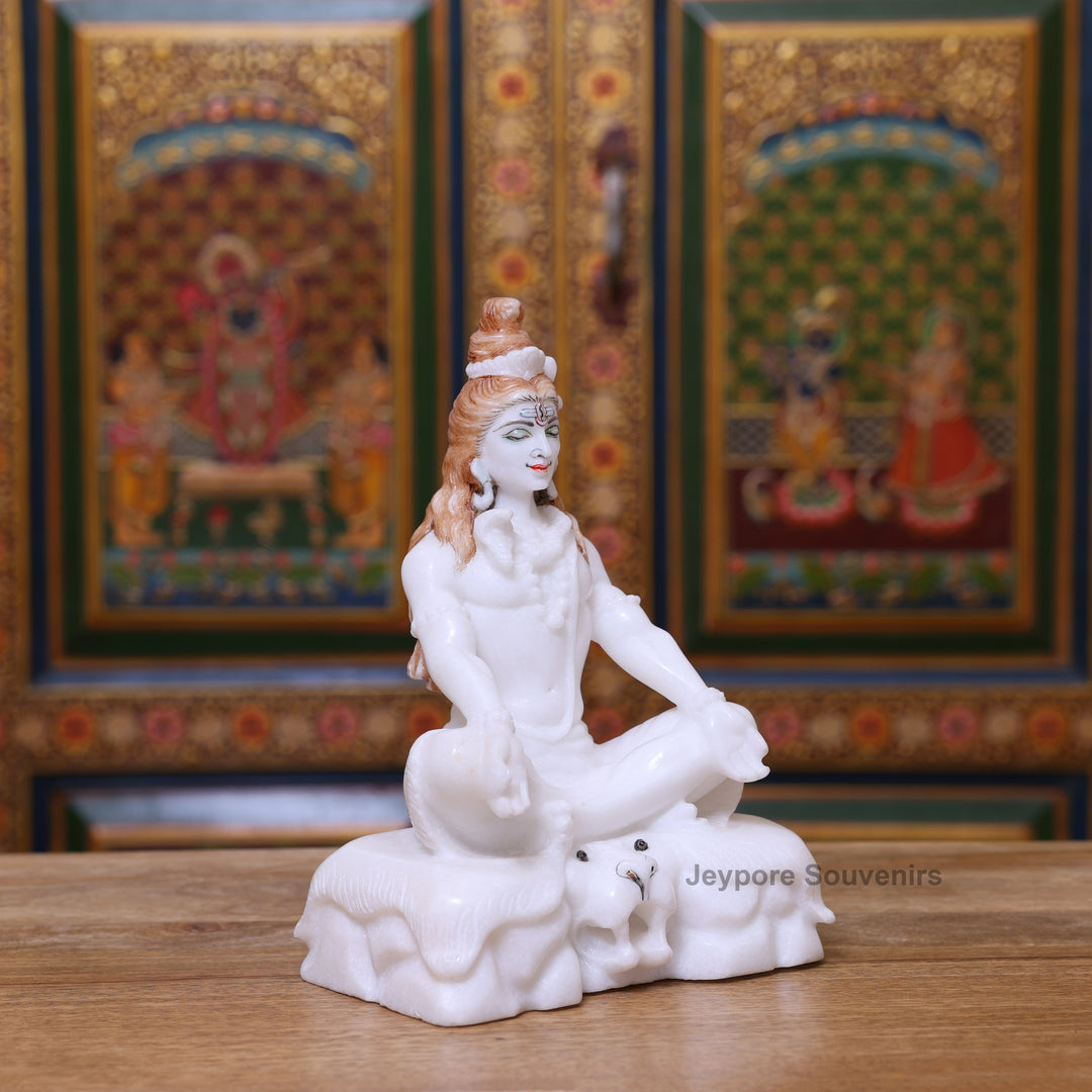 10" Pure White Marble Lord Shiva Statue