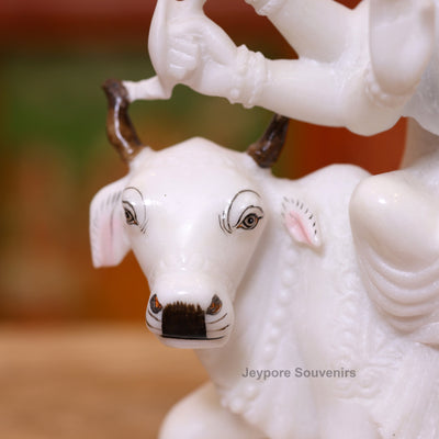 9" Pure White Marble Goddess Umiya Idol on Cow | for Protection And Strength