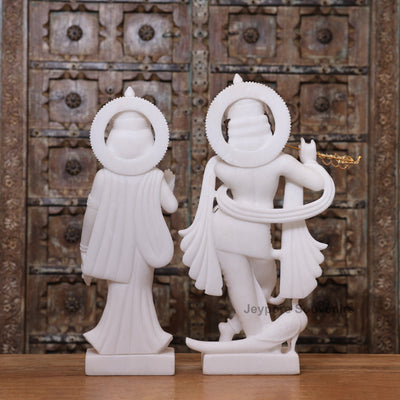 24" Handcrafted Radha Krishna Pure White Marble Statues Pair